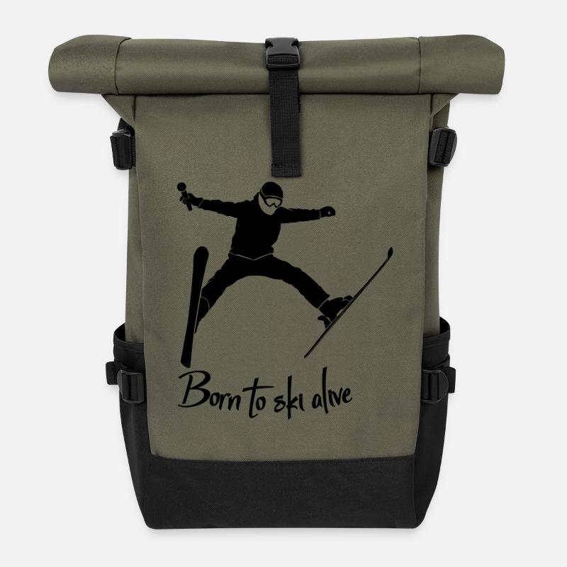 born to ski alive schwarz - Rolltop Rucksack - Olive/Schwarz