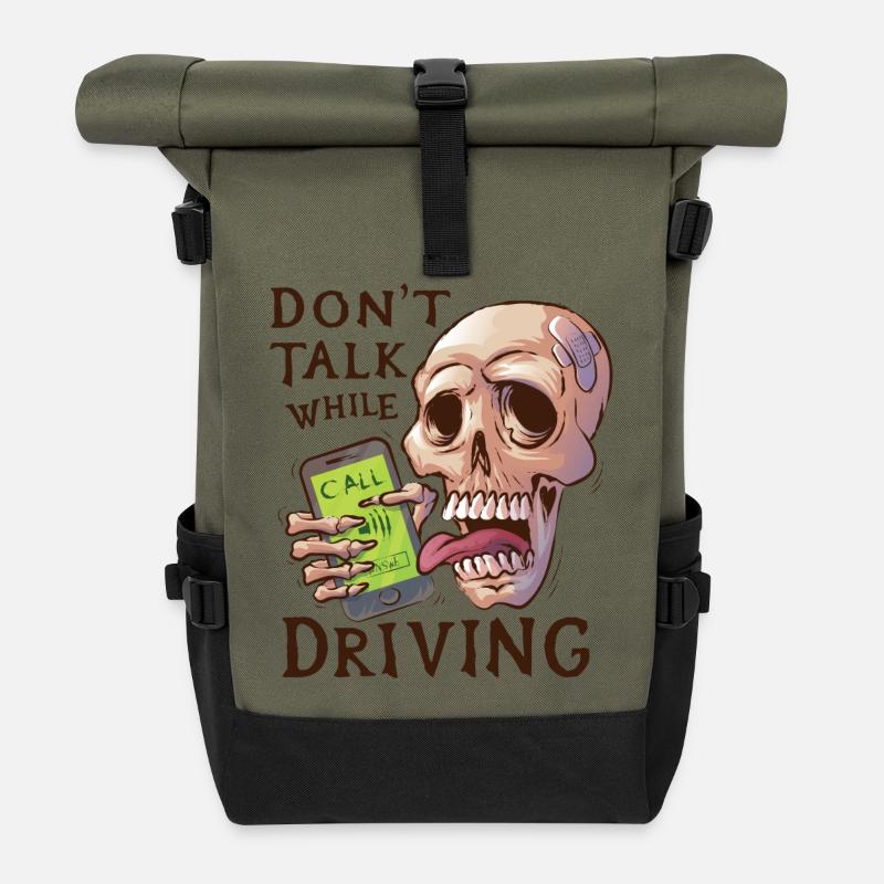 Skull with ringing mobile phone - Roll Top Backpack - olive/black