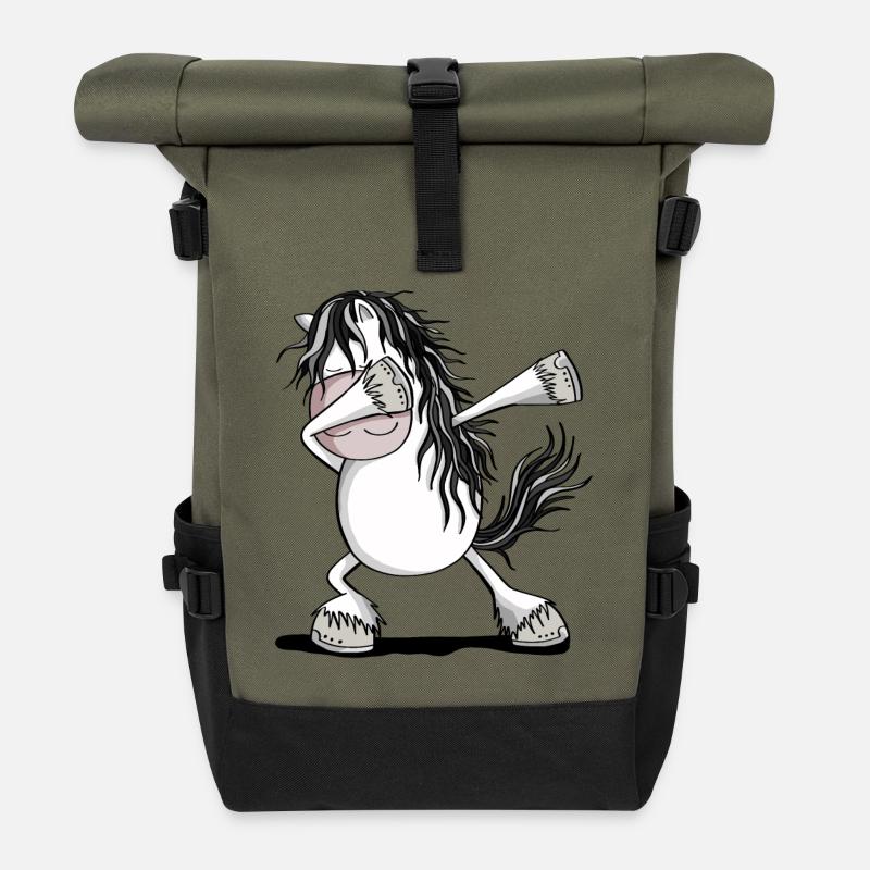 Cooles Dab Dance Schimmel Pferd Fun Dabbing Pony - Rolltop Rucksack - Olive/Schwarz