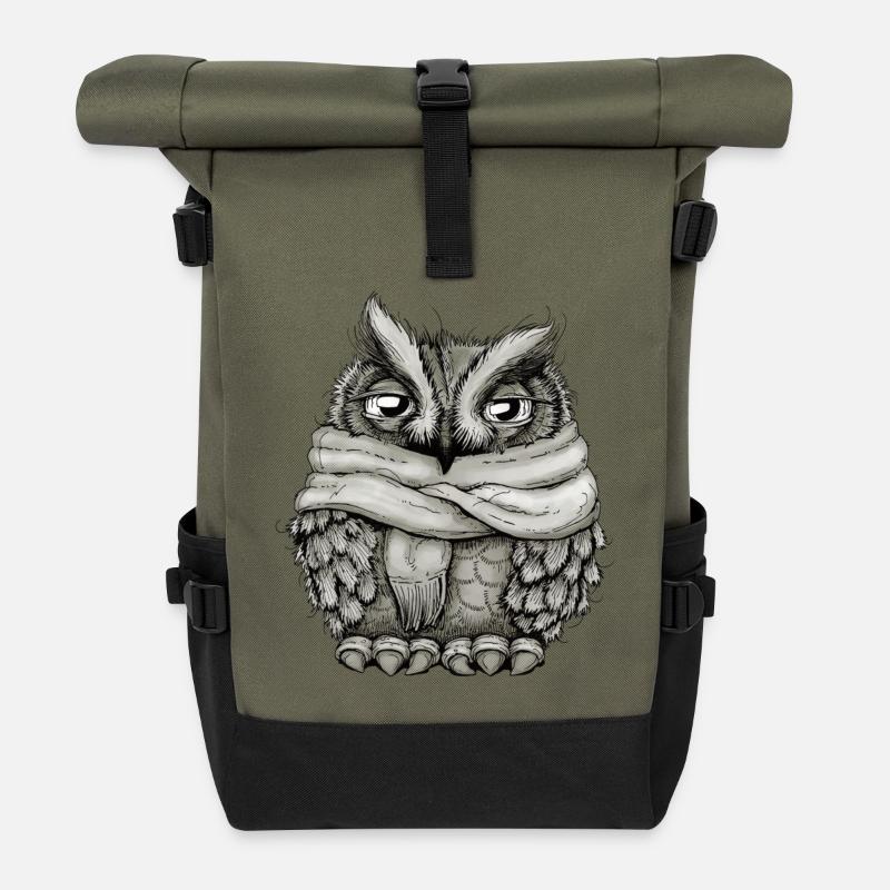 Freezing owl - Sac à dos roll top - olive/noir