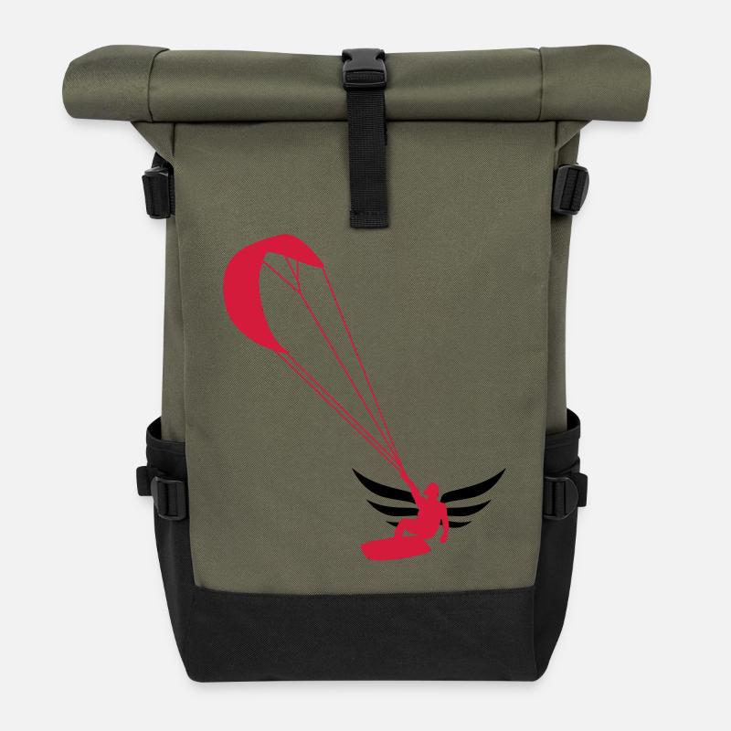 Kitesurfen / Kitesurfer / Kiteboarden / Kitesurf - Rolltop Rucksack - Olive/Schwarz
