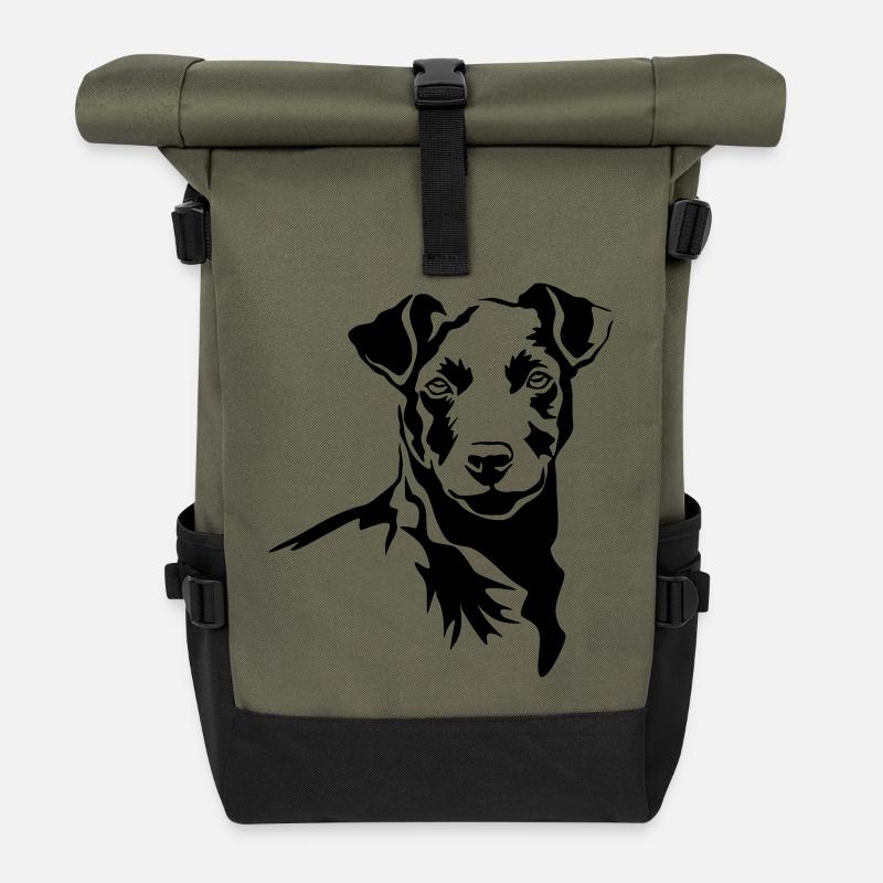 Patterdale Terrier head - Roll Top Backpack - olive/black