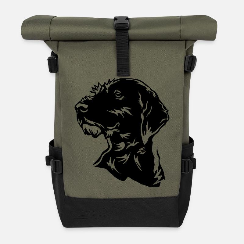 Deutsch Drahthaar Kopf - Rolltop Rucksack - Olive/Schwarz