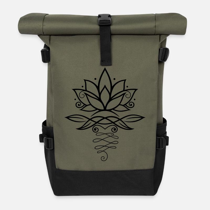 Lotus Lotusblüte Yoga - Rolltop Rucksack - Olive/Schwarz