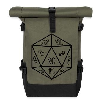 W20 Schlechte Probe RPG Würfel Spruch - Rolltop Rucksack - Olive/Schwarz - Vorne