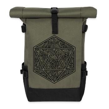 W20 Dice Ornament RPG Würfel Design - Rolltop Rucksack - Olive/Schwarz - Vorne