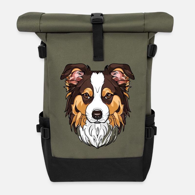 Ich liebe meinen Border Collie - Rolltop Rucksack - Olive/Schwarz