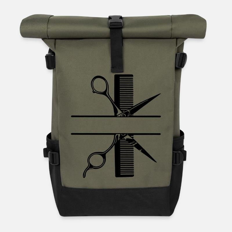 Schere mit Kammtextbanner - Rolltop Rucksack - Olive/Schwarz