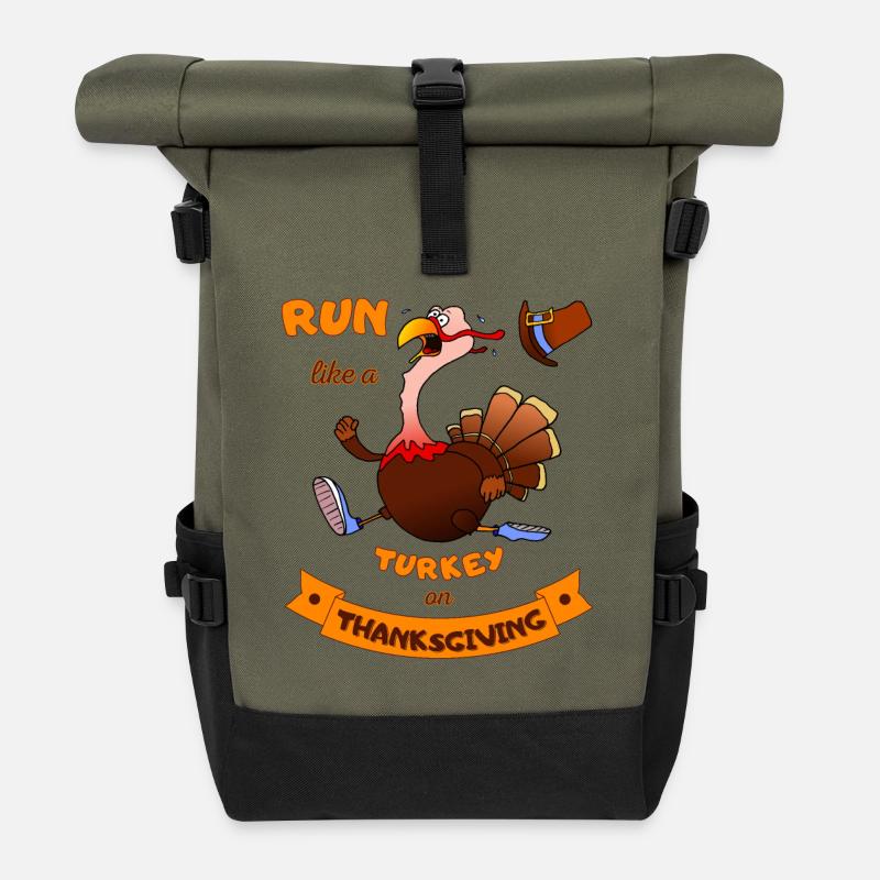 Run Like A Turkey On Thanksgiving Lustiger Trab - Rolltop Rucksack - Olive/Schwarz