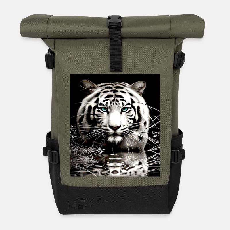White Tiger - Roll Top Backpack - olive/black
