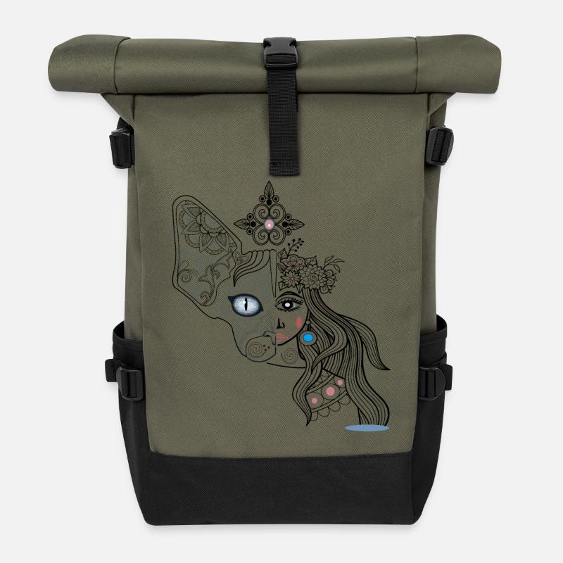 Gesichter aus Hund und Mädchen - Rolltop Rucksack - Olive/Schwarz
