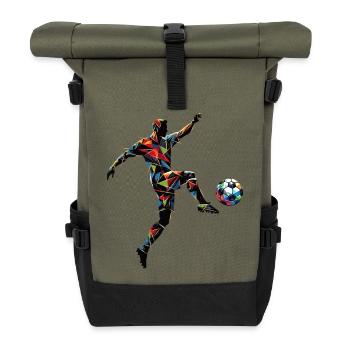 dynamischer Fußballspieler spielt Fußball - Rolltop Rucksack - Olive/Schwarz - Vorne