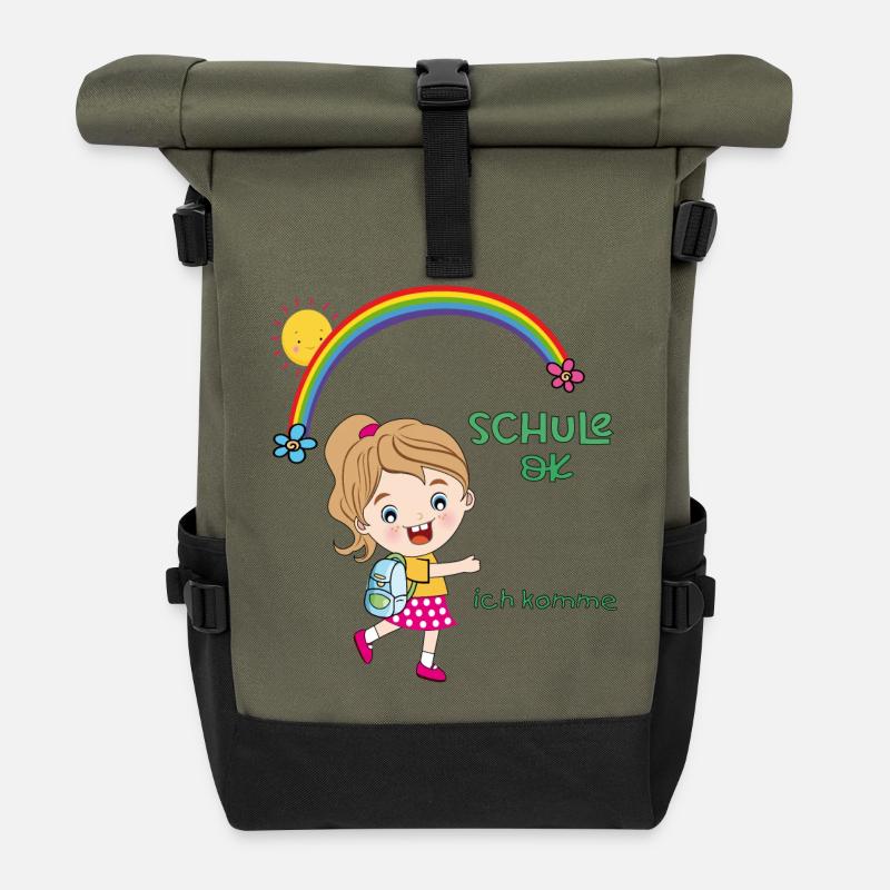 Schulkind, Einschulung - Rolltop Rucksack - Olive/Schwarz
