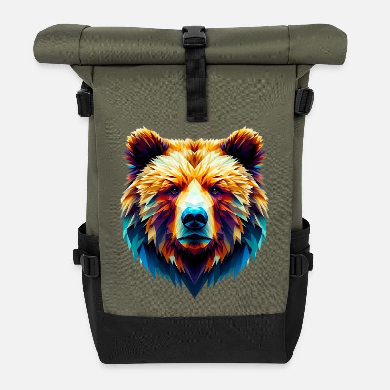 Polygonaler Bär - Rolltop Rucksack - Olive/Schwarz