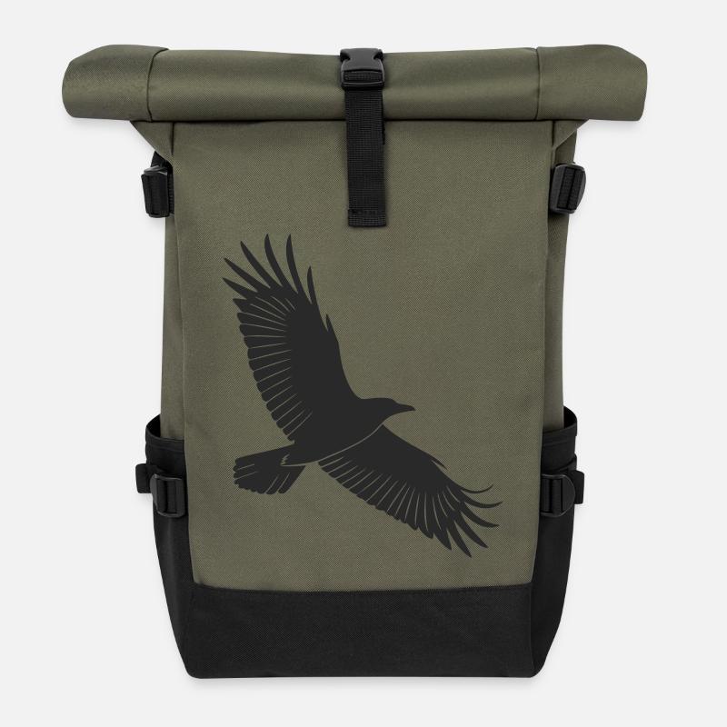 Anmutiges Vogel-Silhouetten-Design - Rolltop Rucksack - Olive/Schwarz