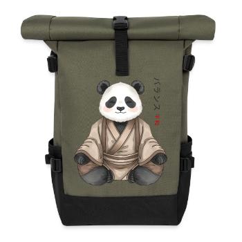  Anime Panda – Japanischer Zen Stil - Rolltop Rucksack - Olive/Schwarz - Vorne