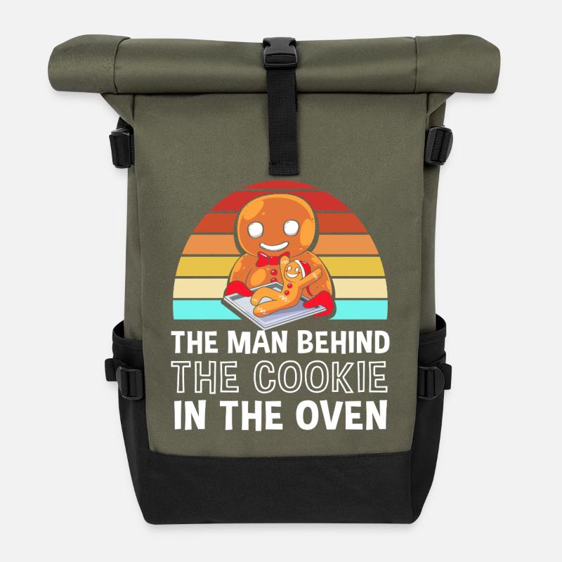 Werdender Papa werdende Väter - Rolltop Rucksack - Olive/Schwarz