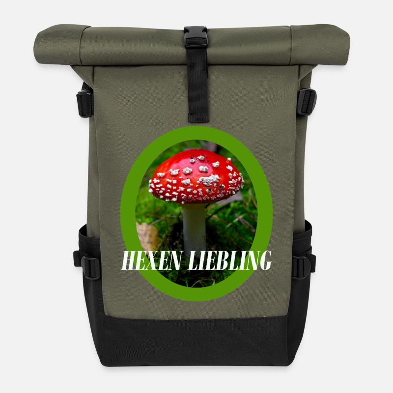 Fliegenpilz Design  - Rolltop Rucksack - Olive/Schwarz