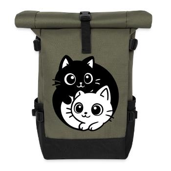Ying Yang Kawaii Katzen Symbol - Rolltop Rucksack - Olive/Schwarz - Vorne