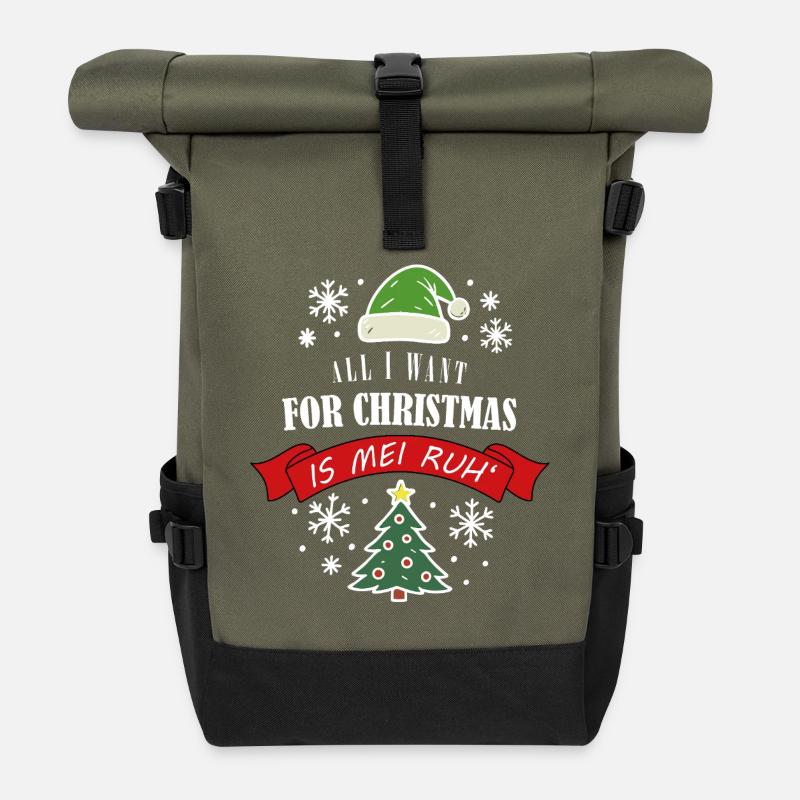 Tutto quello che voglio per Natale è mei Ruh – Spruch - Zaino Rolltop - oliva/nero