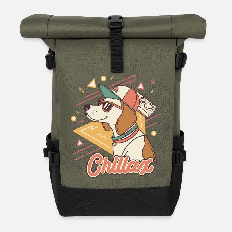 Chillax Dog Retro - Roll Top Backpack - olive/black