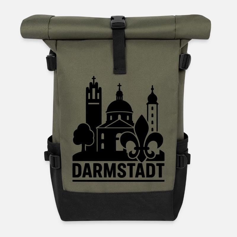 darmstadt wahrzeichen silhouette - Rolltop Rucksack - Olive/Schwarz