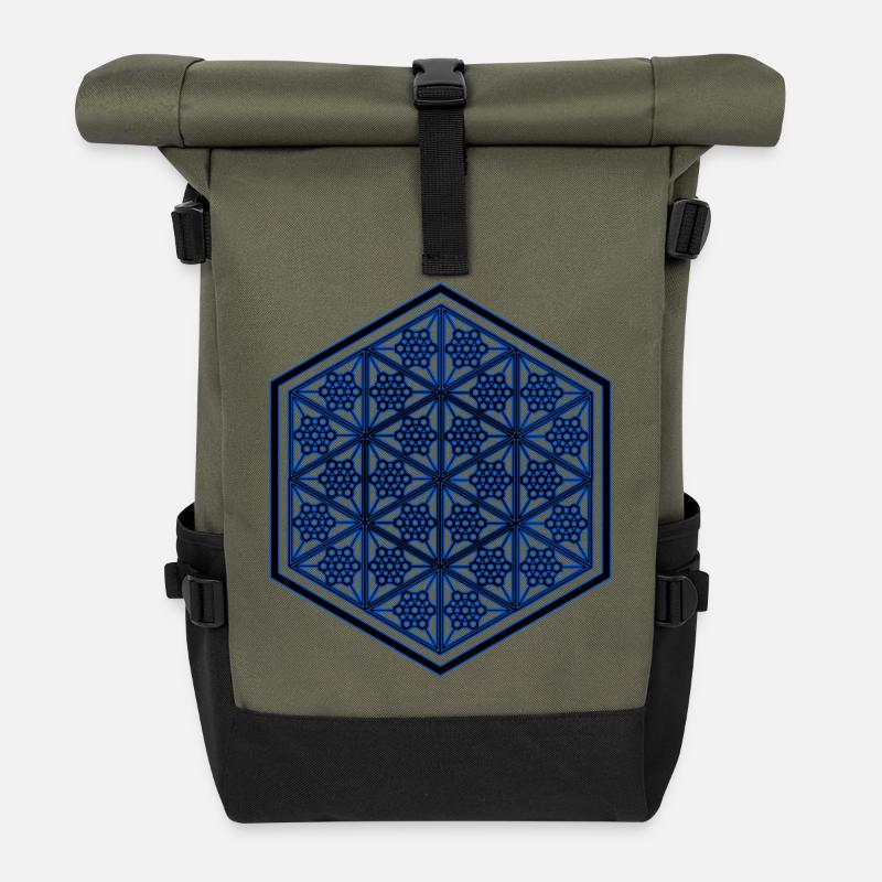 Pattern Goa Yoga Geometric Hexagon Ornament - Roll Top Backpack - olive/black