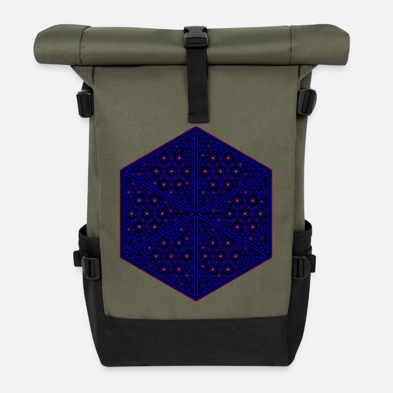 Festival Wear Celebrate Geometry Hexagones Pattern - Roll Top Backpack - olive/black