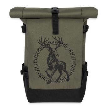 Deer in a Circle Rune Frame - Roll Top Backpack - olive/black - Front