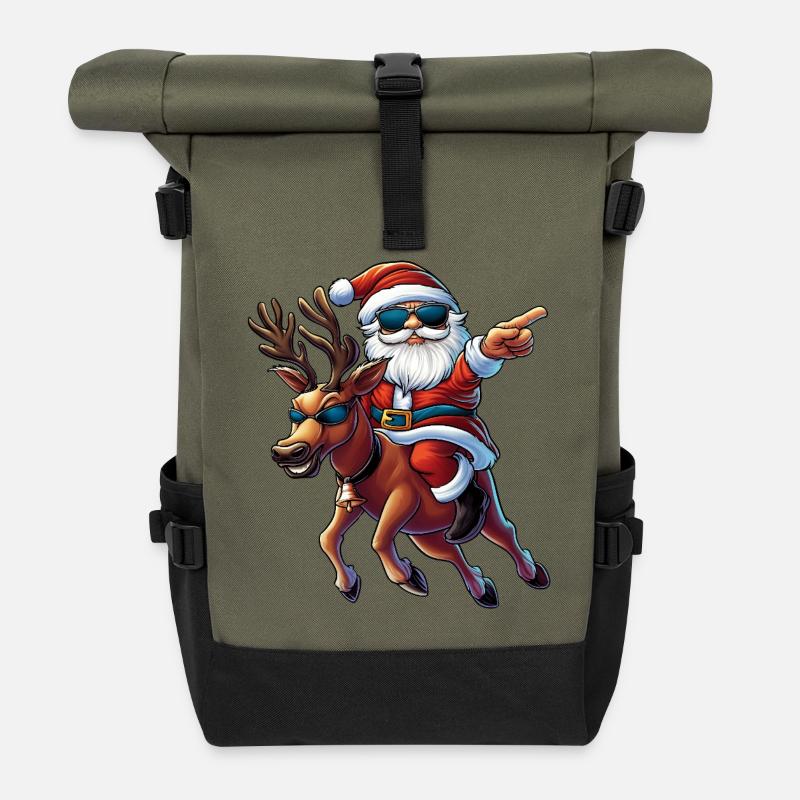 cooler Weihnachtsmann und Rentier :) - Rolltop Rucksack - Olive/Schwarz