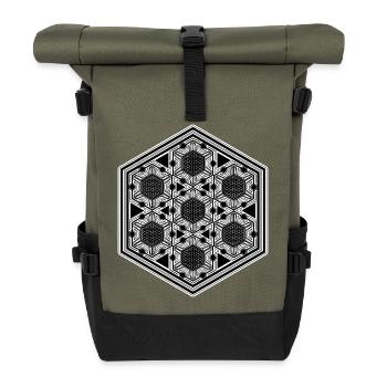 Rave Festival Psytrance Mandala Geometry Pattern - Roll Top Backpack - olive/black - Front