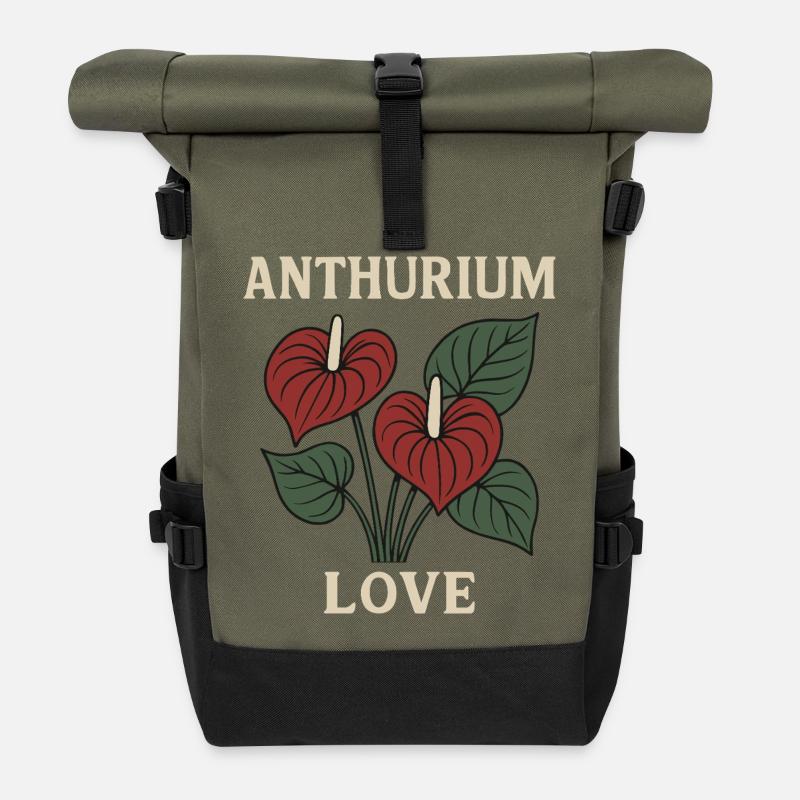 Anthurium Love - Roll Top Backpack - olive/black