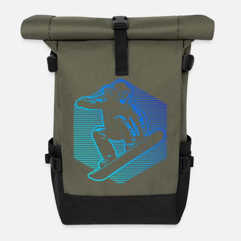 Neon Snowboarder Stripes - Rolltop Rucksack - Olive/Schwarz