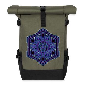 Festival Wear Mandala Geometrie Yoga Meditation  - Rolltop Rucksack - Olive/Schwarz - Vorne