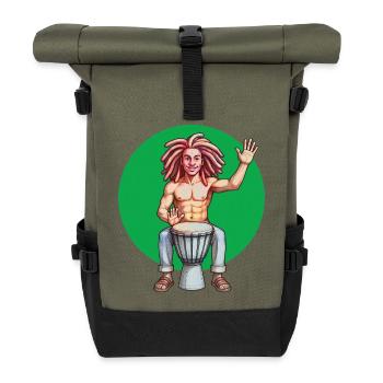 DJEMBE – Ton & Bild - Rolltop Rucksack - Olive/Schwarz - Vorne