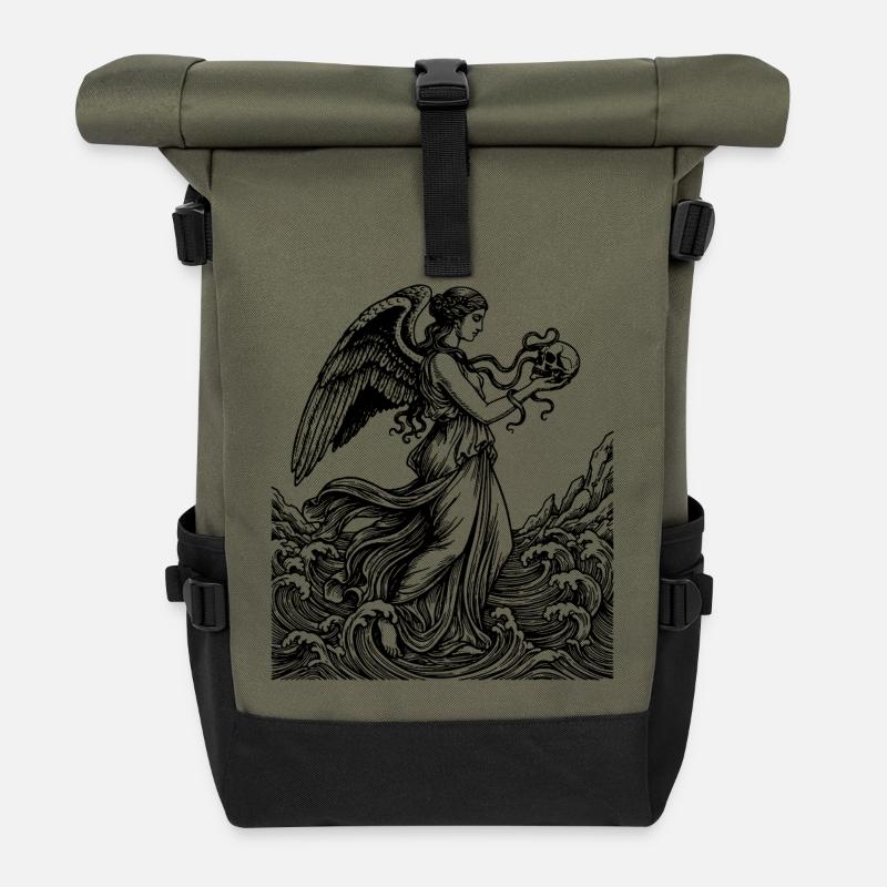 Greek goodess with a skull  - Roll Top Backpack - olive/black