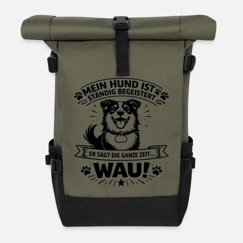 My dog is constantly thrilled – WAU! | Dog Lie - Roll Top Backpack - olive/black