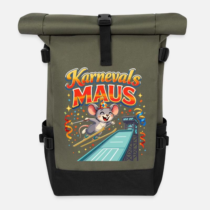 Karnevalsmaus Skispringen lustig  - Rolltop Rucksack - Olive/Schwarz
