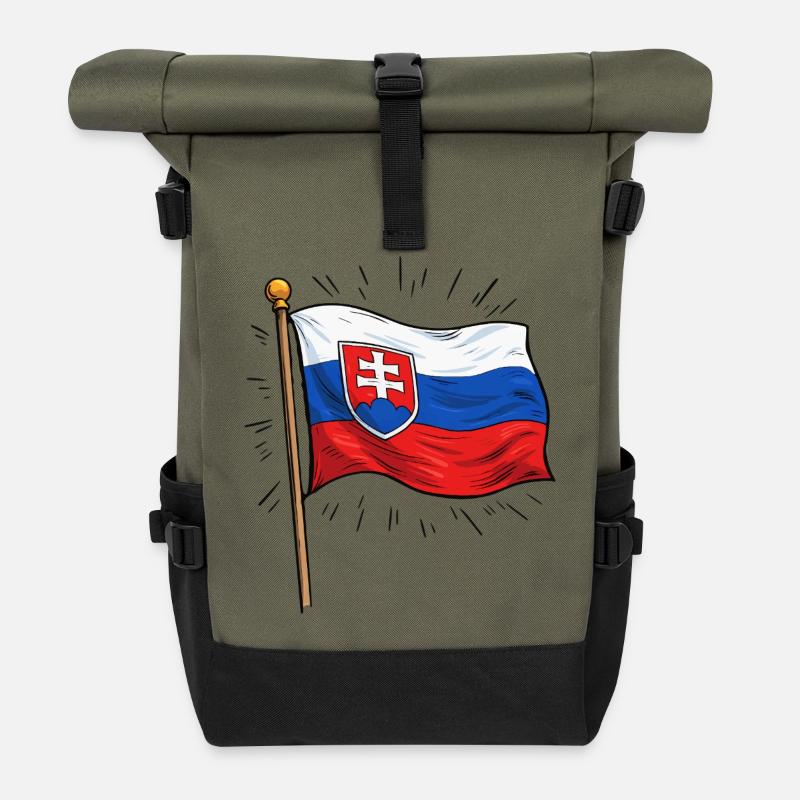 Slowakei Flagge mit Wappen - Rolltop Rucksack - Olive/Schwarz