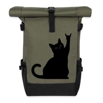 Black Cat – Devil Horns Silhouette - Roll Top Backpack - olive/black - Front