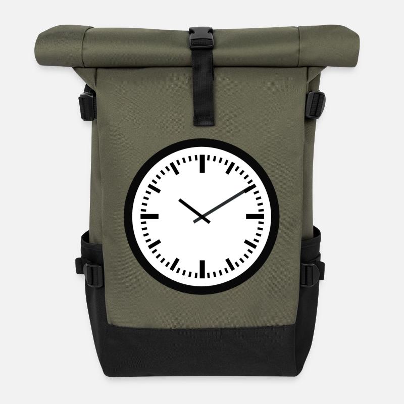 uhr zeit watch clock time hourglass sanduhr76 - Rolltop Rucksack - Olive/Schwarz