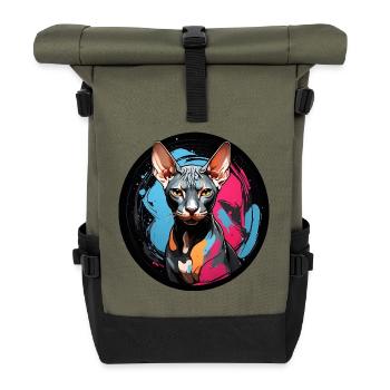 Sphynx cat portrait in watercolor technique - Roll Top Backpack - olive/black - Front