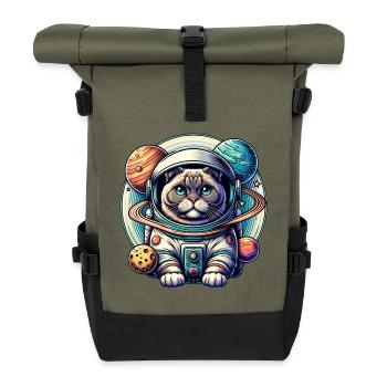 Kleine süße Katze als Astronaut Raumfahrer - Rolltop Rucksack - Olive/Schwarz - Vorne