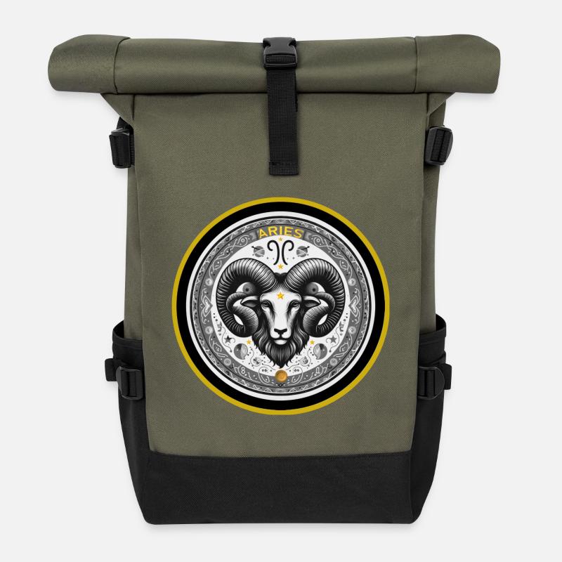 Widder Zodiac Sternzeichen Widder Ornament - Rolltop Rucksack - Olive/Schwarz