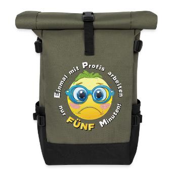 work with professionals once, only five minutes -yellow - Roll Top Backpack - olive/black - Front