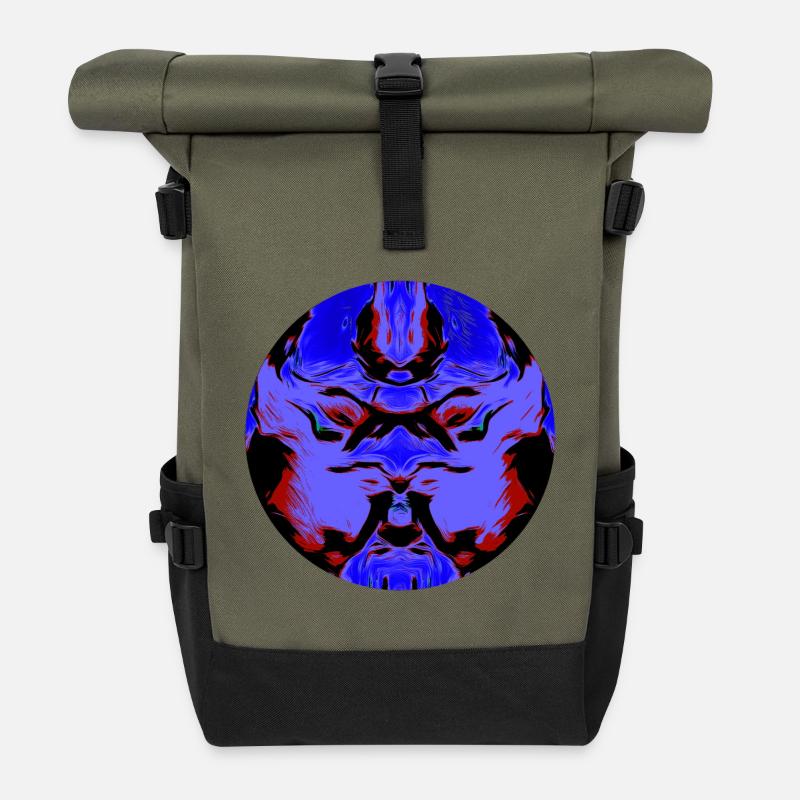 Void Mask, Dark Symmetry, abstract face, - Roll Top Backpack - olive/black