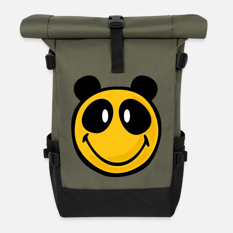 Smiley Panda - Rolltop Rucksack - Olive/Schwarz