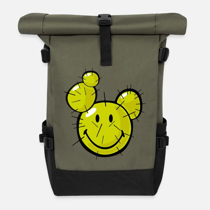 Smiley Cactus - Rolltop Rucksack - Olive/Schwarz
