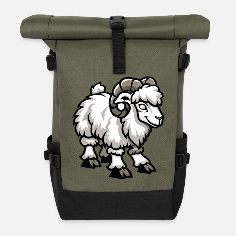 Schaf Steinbock - Rolltop Rucksack - Olive/Schwarz