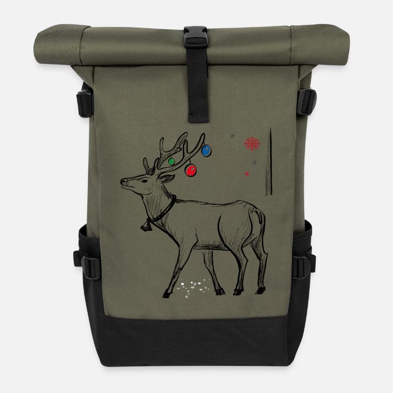 Weihnachten Elch - Rolltop Rucksack - Olive/Schwarz